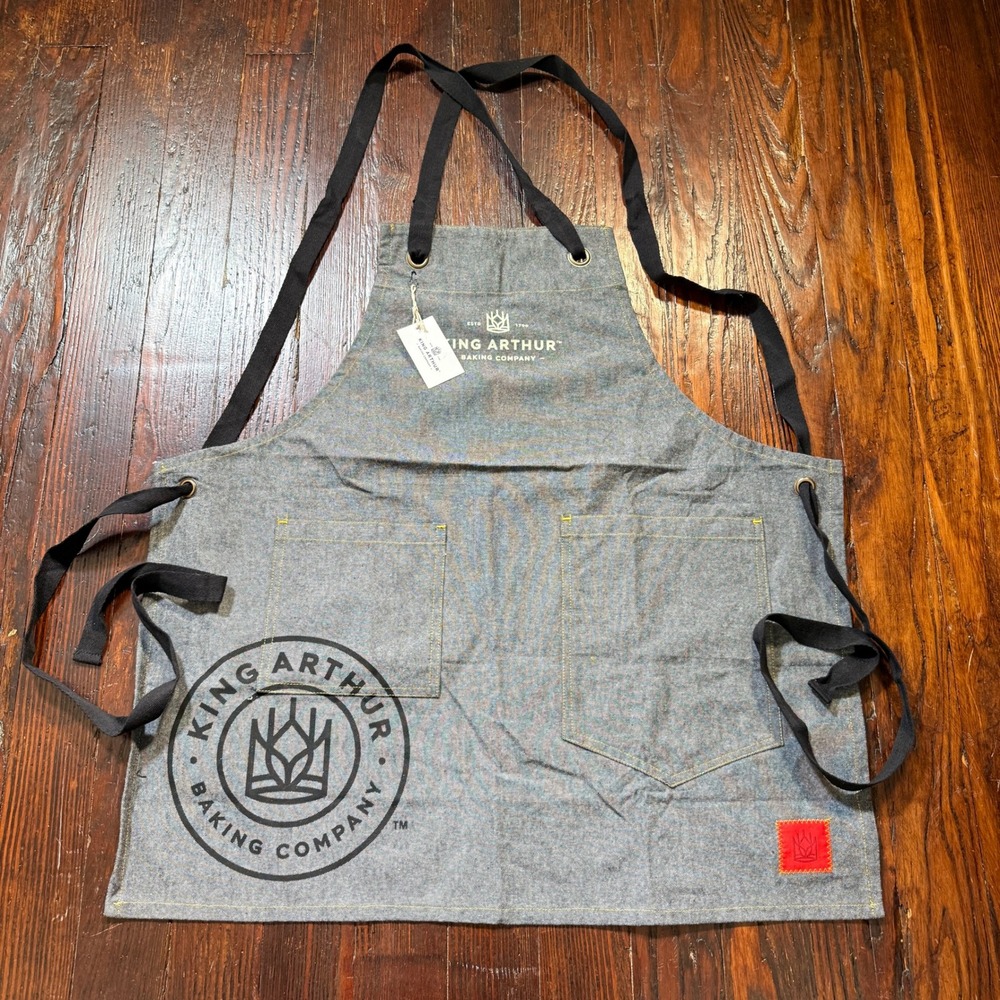 King Arthur Baking Company Apron Gray Denim Cotton Logo Pockets NEW